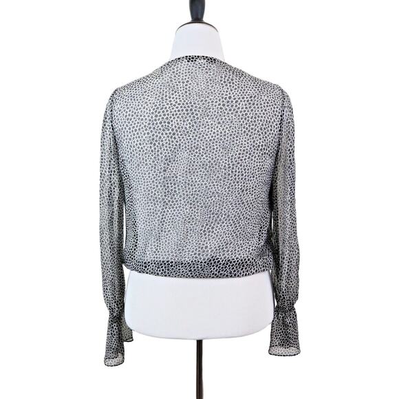 Diane Von Furstenberg Size 6 Svetlana Silk Wrap Blouse Black White - Picture 5 of 11